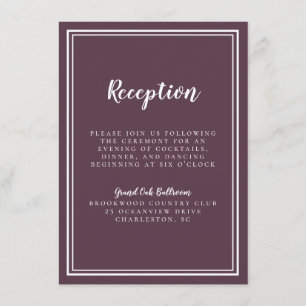 Cartão De Informações Casamento Recepção Clássico Roxo Branco Simples