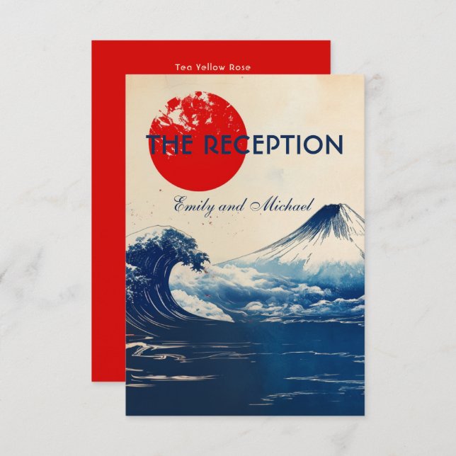 Cartão De Informações Casamento Recepção Japonesa Harmonia com Fuji (Frente/Verso)