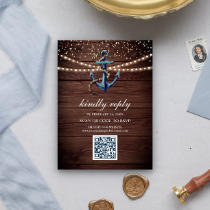 Cartão De Informações Casamento Responder com Código QR Âncora Azul Mari