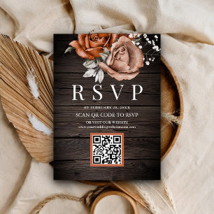 Cartão De Informações Casamento Resposta QR Code Rosa Laranja Queimada M