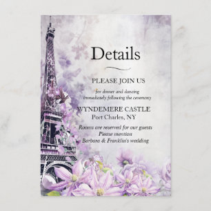 Cartão De Informações Casamento Romance Lavanda Torre Eiffel