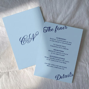 Cartão De Informações Casamento Romântico Azul Celeste Chic e Sofisticad