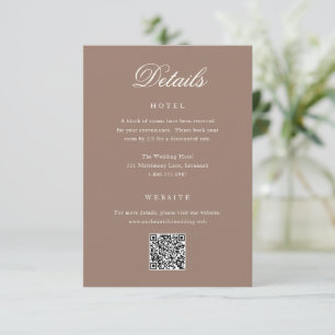 Cartão De Informações Casamento Romântico com QR Code Marrom Elegante