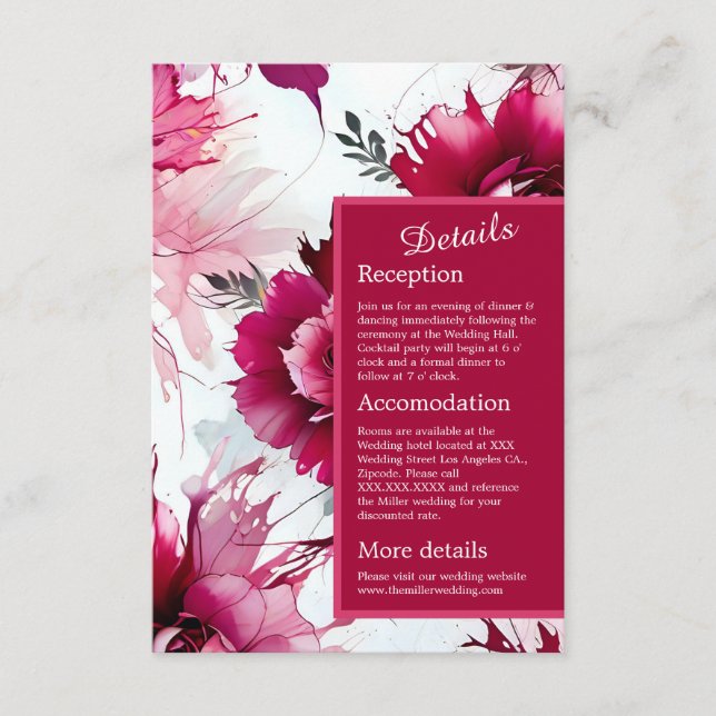 Cartão De Informações casamento romântico da rosa de verão da abstrato (Frente)