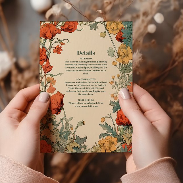 Cartão De Informações Casamento Romântico de Arte Nouveau (Criador carregado)