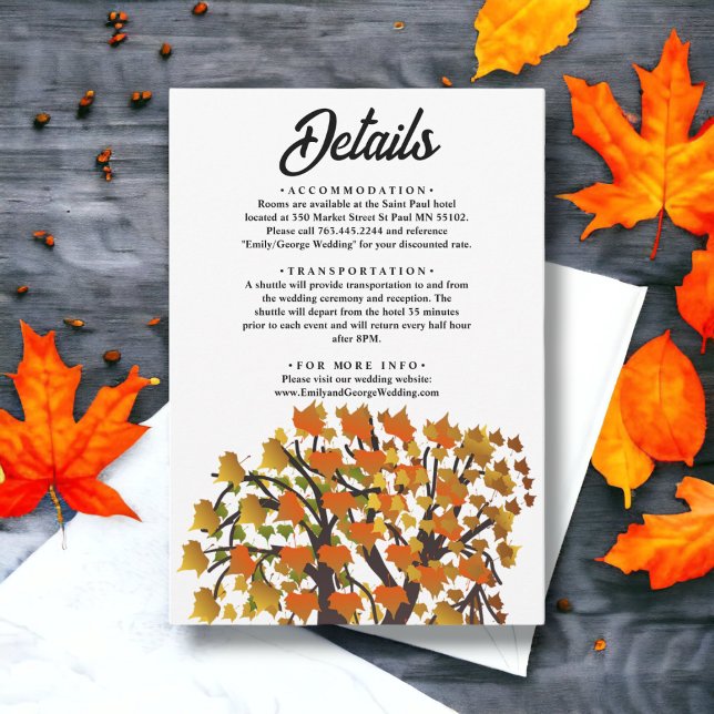 Cartão De Informações Casamento Romântico de Árvores de Queda Elegante (Criador carregado)