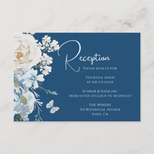 Cartão De Informações Casamento Romântico de Recepção Floral Azul