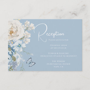 Cartão De Informações Casamento Romântico de Recepção Floral Azul
