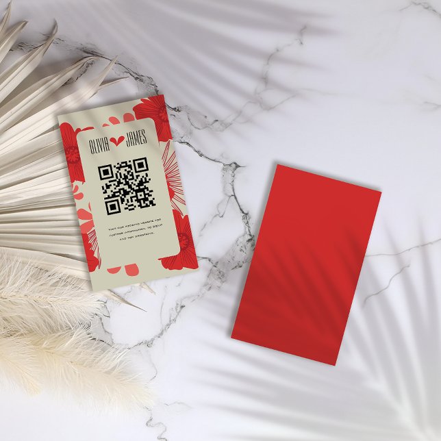 Cartão De Informações Casamento Romântico Vermelho Floral (Criador carregado)