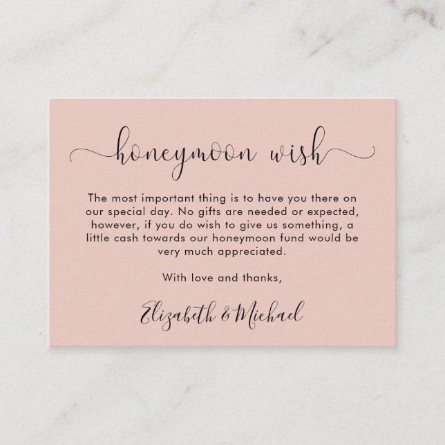 Cartão De Informações Casamento Rosa Bege Desejo de Lua de Mel (Frente)