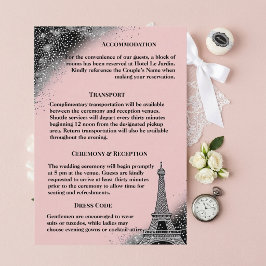 Cartão De Informações Casamento Rosa Bege Glitter Prata Parisiense Vinta