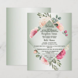 Cartão De Informações Casamento Rosa Pêssego Floral Rústico Verde Detalh
