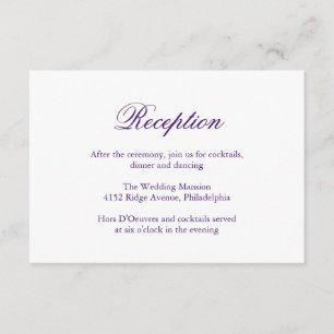 Cartão De Informações Casamento Roxo Real de Recepção Formal Elegante