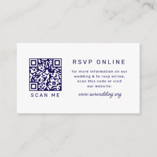 Cartão De Informações Casamento RSVP código QR Azul Branco Costeiro