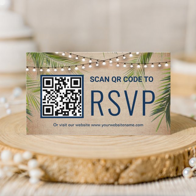 Cartão De Informações Casamento RSVP Código QR de Palmeira Tropical em L (Criador carregado)
