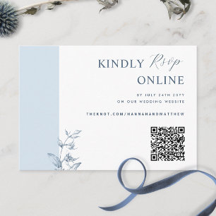 Cartão De Informações Casamento RSVP de Código QR Elegante Azul Dusty