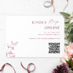 Cartão De Informações Casamento RSVP de Código QR Elegante Branco e Borg<br><div class="desc">Cartão de cerimônia de casamento Elegante, moderno, burgundy e branco do QR Code RSVP com tipografia contemporânea e talento mínimo e elementos botânicos sutis desenhados à mão. Capacidade de adicionar seu código QR, bem como seu endereço de site de casamento para aqueles convidados que preferem digitar o endereço, em vez...</div>