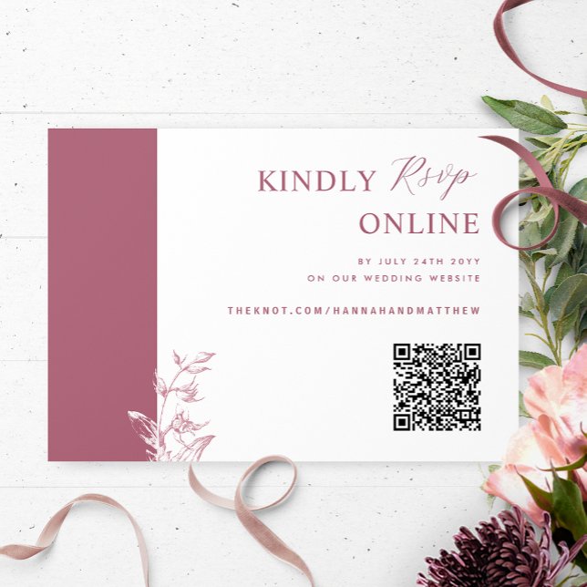 Cartão De Informações Casamento RSVP de Código QR Elegante da Burgundy (Criador carregado)