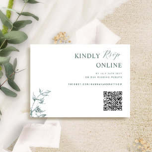 Cartão De Informações Casamento RSVP de Código QR Elegante Verde e Branc