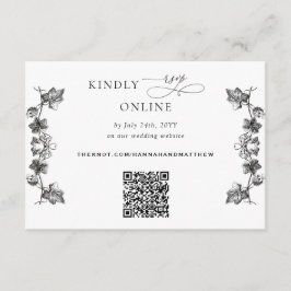 Cartão De Informações Casamento RSVP de Código QR Floral Branco e Preto