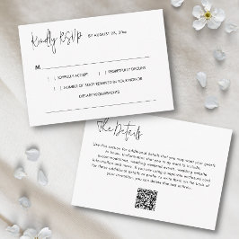 Cartão De Informações Casamento RSVP de Código QR Minimalista Simples Mo