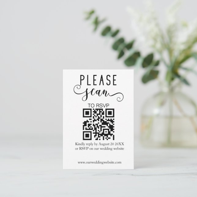 Cartão De Informações Casamento RSVP de Código QR Moderno Elegante (Em pé/Frente)
