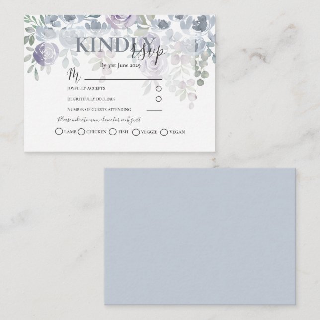 Cartão De Informações Casamento RSVP Rustic Floral Dusty Blue (Frente/Verso)