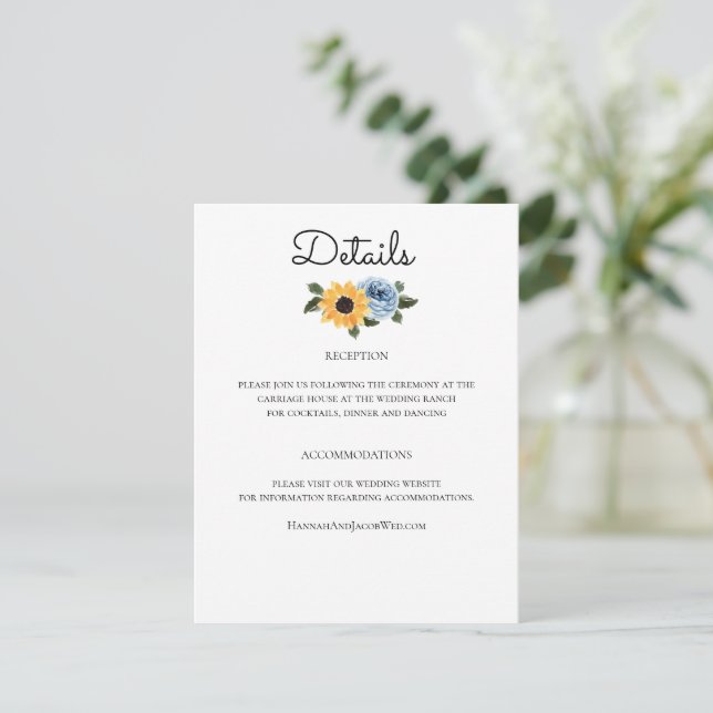 Cartão De Informações Casamento Russo de Sunflower Dusty (Em pé/Frente)