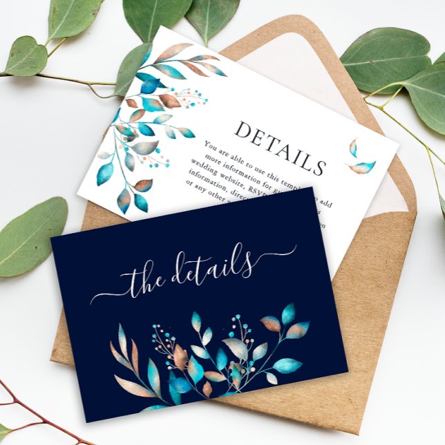 Cartão De Informações Casamento Russo do marinho Moderno Verde (Criador carregado)