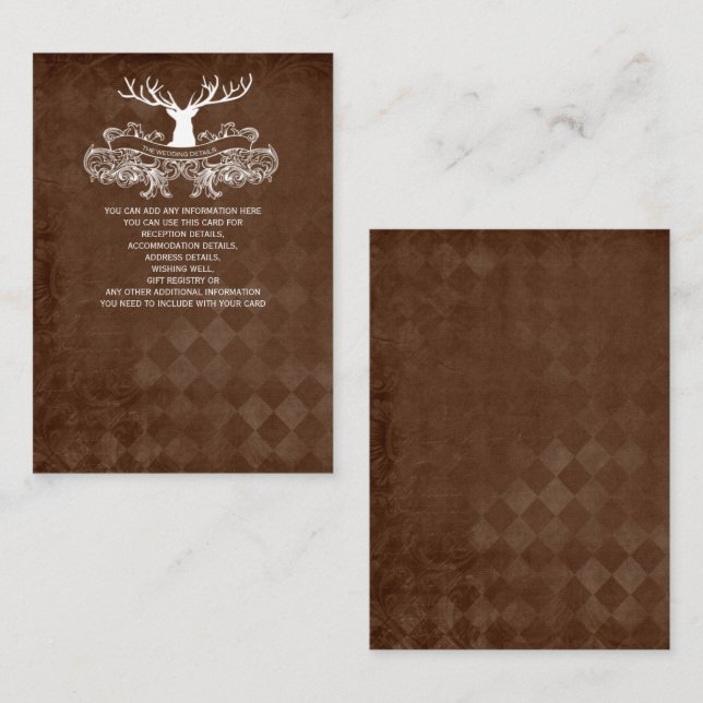 Cartão De Informações Casamento Rustic Antler Deer Winter Woodland (Frente/Verso)