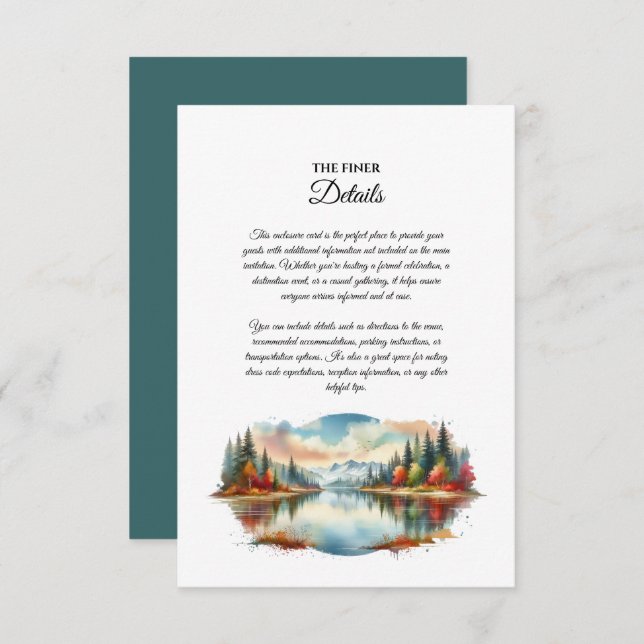 Cartão De Informações Casamento Rustic Autumn Lakeside Forest (Frente/Verso)