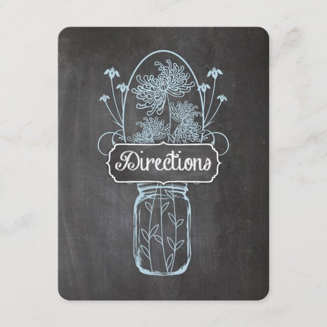 Cartão De Informações Casamento Rustic Blue Mason Jar Chalkboard (Frente)