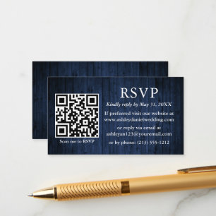 Cartão De Informações Casamento Rustic Blue Wood QR RSVP