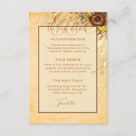 Cartão De Informações Casamento Rustic Bohemian Sunflower