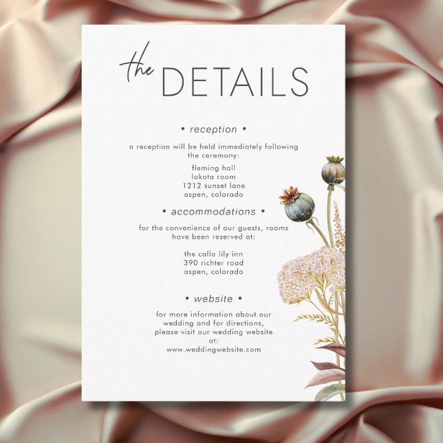 Cartão De Informações Casamento Rustic Boho Delicate Fall Wildflower (Rustic Boho Delicate Fall Wildflower Wedding Details Enclosure Card)