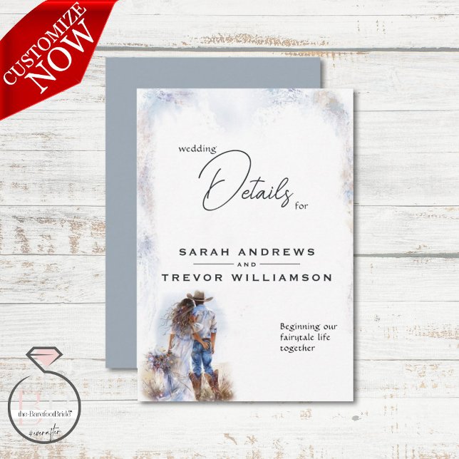 Cartão De Informações Casamento Rustic Cowboy Watercolor (Criador carregado)