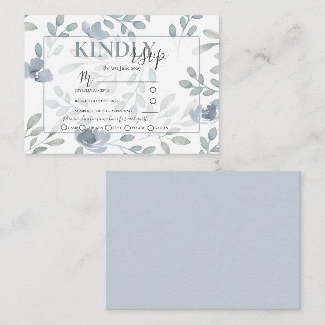 Cartão De Informações Casamento Rustic Flora Dusty Blue & Sage (Frente/Verso)