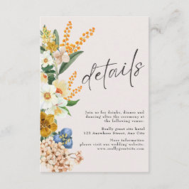 Cartão De Informações Casamento Rustic Neutral Boho Minimalista de Flor 