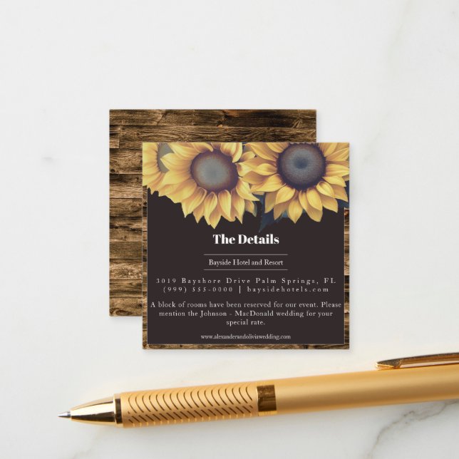Cartão De Informações Casamento Rustic Sunflower (Frente/Verso In Situ)