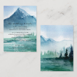 Cartão De Informações Casamento Rustic Watercolor Pine Mountain Lake