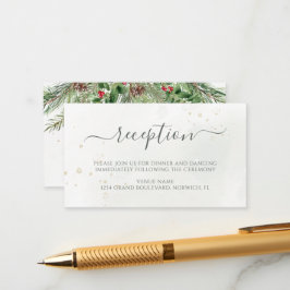 Cartão De Informações Casamento Rustic Winter Berries Pine Cone Greenery