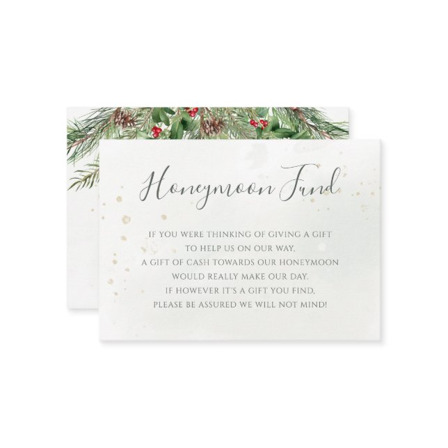 Cartão De Informações Casamento Rustic Winter Berries Pine Cone Greenery (Frente/Verso In Situ)