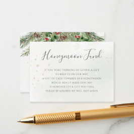 Cartão De Informações Casamento Rustic Winter Berries Pine Cone Greenery