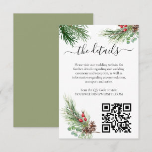 Cartão De Informações Casamento Rustic Winter Berry Pine Greenery