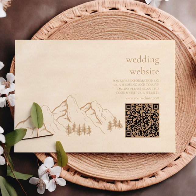 Cartão De Informações Casamento Rustic Woods Mountain Sketch (Criador carregado)