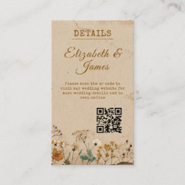 Cartão De Informações Casamento Rústico Boho Flor Silvestre Bege Frontei