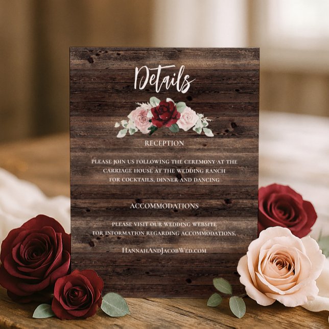 Cartão De Informações Casamento Rústico com Eucalipto e Borgonha (Criador carregado)