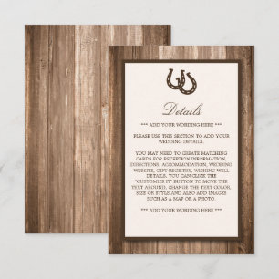 Cartão De Informações Casamento Rústico de Ferradura e Madeira Marrom