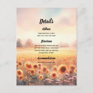 Cartão De Informações Casamento Rústico de Girassol Boho Aquarela Countr