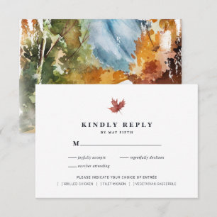 Cartão De Informações Casamento Rústico de Outono RSVP Aquarela de Out
